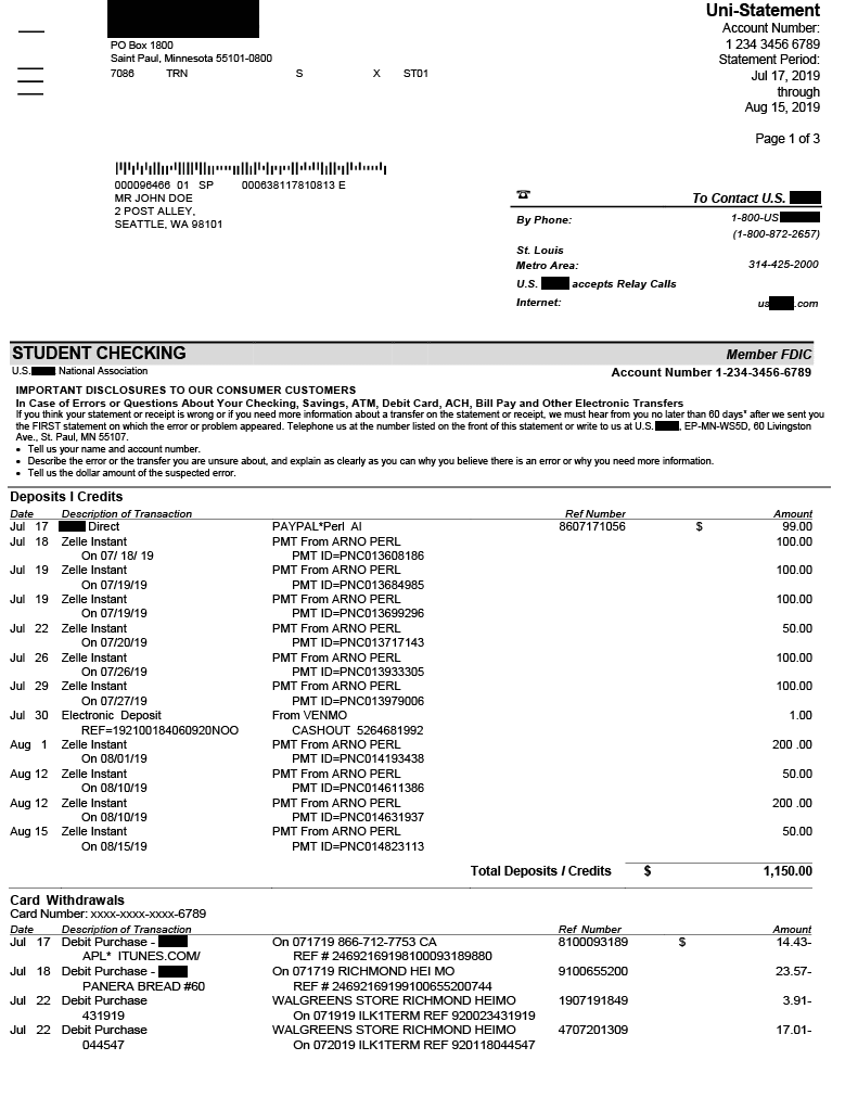 Typical Bank Statement PDF